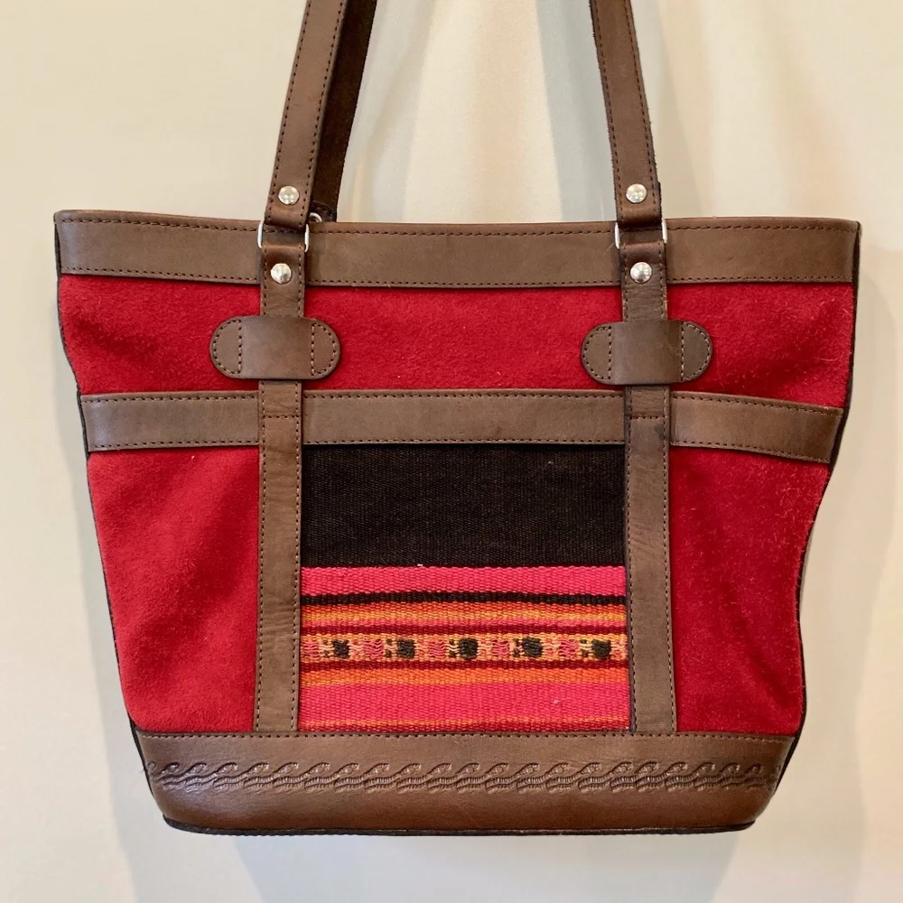 Vintage Bolivian Red Leather & Suede Purse